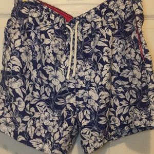 Floral blue and white swim trunks size M
